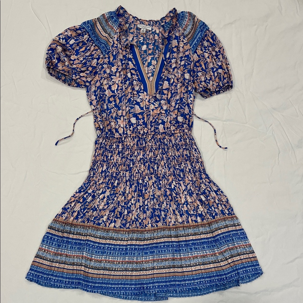 Current Air Los Angeles Smocked Silky Pleated Floral Dress